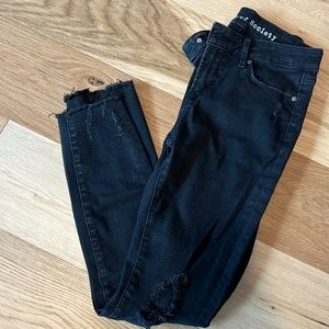 Articles of society jeans, frayed bottom, destroyed style in thigh, runs small